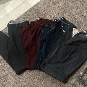 Men's Pants in Black, Burgundy, and Blue. Gently worn & still in good condition.
